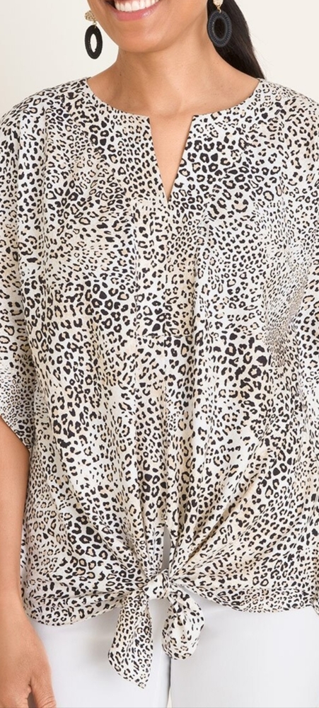 Chico's Animal Print Tie Front Top Size 3.